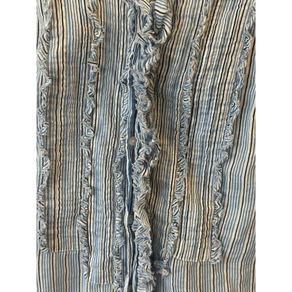 Free People One Drew Tuxedo Shirt Blue White Stripe Raw Hem Boho Y2K Belt 4 Dres - Picture 4 of 12